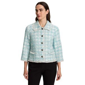 SAMUEL DONG Women's Button Front Vintage Inspired Textured Blazer Blue Small